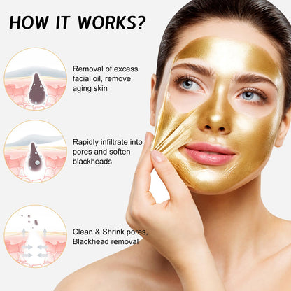 Rednow Gold Foil Peel-Off Mask,Gold Peel off Face Mask Anti-Wrinkle,98.4% Golden Peel off Mask,Anti-Aging Gold Face Mask for Moisturizing,Removes Blackheads,Reduces Fine Lines,Cleans Pores(2Pcs)