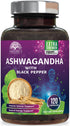 Ashwagandha Supplements - High-Absorption Ashwagandha Root Extract Powder with Black Pepper for Max Absorption - Herbal Supplement for Women & Men, Vegan & Gluten Free, Bottled in USA - 60 Capsules