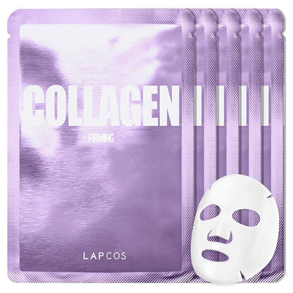 Collagen Sheet Mask, Firming Daily Face Mask with Collagen Peptides for Anti-Aging, Helps to Minimize Wrinkles, Restores Skin Elasticity &amp; Firmness, Hydrating, Korean Beauty, 5-Pack