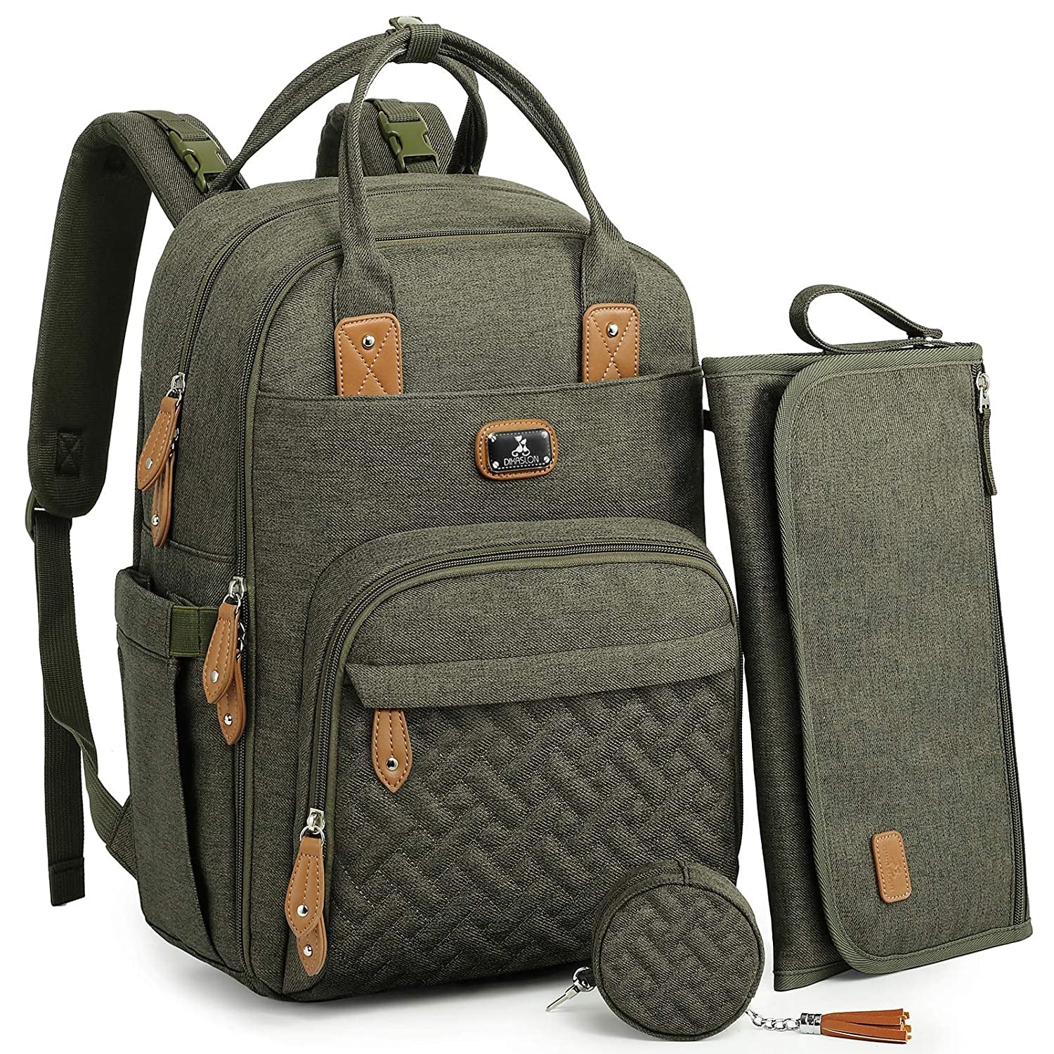 Dikaslon Diaper Bag Backpack with Portable Changing Pad, Pacifier Case and Stroller Straps, Large Unisex Baby Bags for Boys Girls, Multipurpose Travel Back Pack Moms Dads, Gray