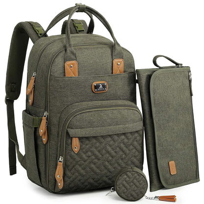 Dikaslon Diaper Bag Backpack with Portable Changing Pad, Pacifier Case and Stroller Straps, Large Unisex Baby Bags for Boys Girls, Multipurpose Travel Back Pack Moms Dads, Gray
