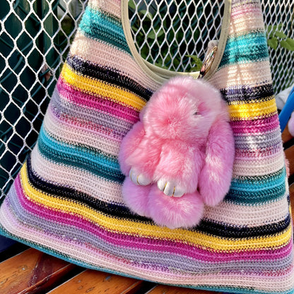 【Bunnylulu】Handmade Bunny Pompom Keychain with Tin Box, Summervibes Graduation Gift for Friends &amp; Students, Stress-Relief Charm, Keepsake Gift