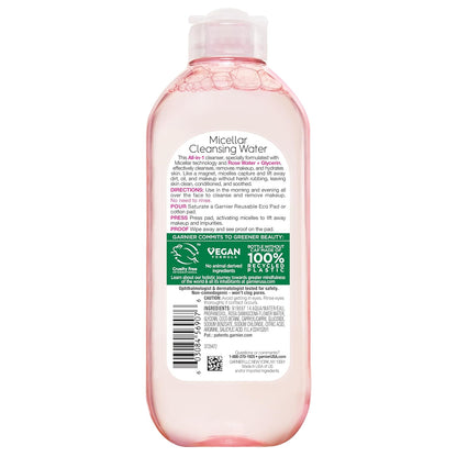 Micellar Water with Rose Water and Glycerin, Hydrating Facial Cleanser &amp; Makeup Remover, for All Skin Types, Vegan, Cruelty Free, 13.5 Fl Oz (400Ml), 1 Count