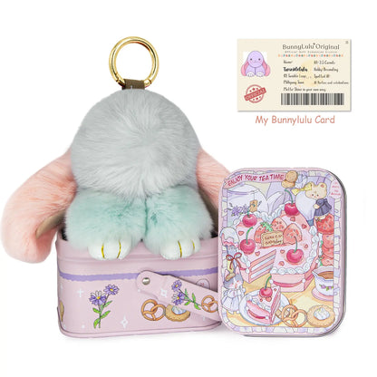 【Bunnylulu】Handmade Bunny Pompom Keychain with Tin Box, Summervibes Graduation Gift for Friends &amp; Students, Stress-Relief Charm, Keepsake Gift