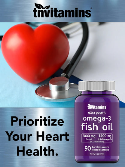 Burpless Omega-3 Fish Oil: 2000Mg X 90 Softgels | 1400Mg Total Omega-3 Fatty Acids (800Mg EPA &amp; 600Mg DHA)
