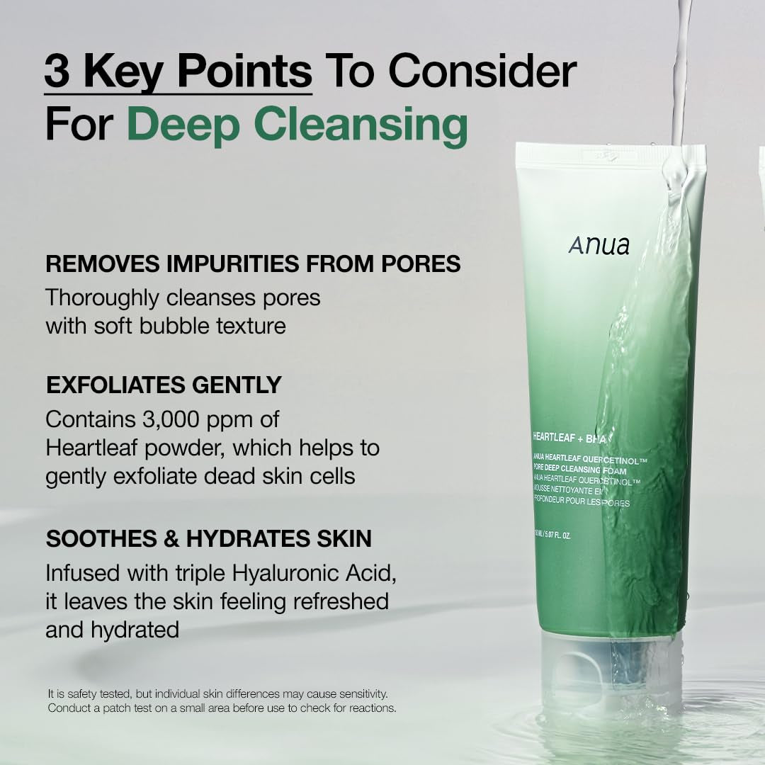 Heartleaf Quercetinol Pore Deep Cleansing Foam, Face Wash for Pore Refining Cleanser, Hydrating Daily Facial Cleanser for Double Cleansing, Gentle Foaming with BHA, Korean Skincare, 5.07 Fl.Oz