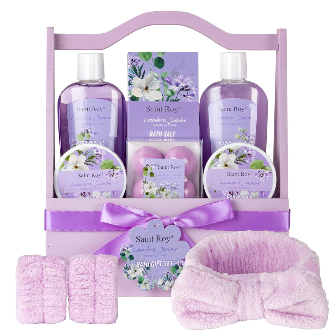 Bath and Body Gift Basket Set for Women - Jasmine Valentines Day Gifts for Women, Spa Gift Basket 13-Piece Bath Gift Set, Gift Set for Ladies Body &amp; Bath Gifts Set Lavender Gift Baskets for Mom