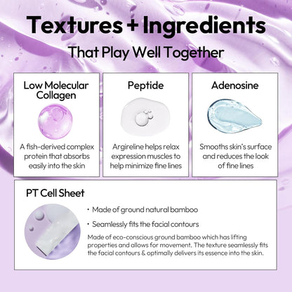 Collagen Sheet Mask, Firming Daily Face Mask with Collagen Peptides for Anti-Aging, Helps to Minimize Wrinkles, Restores Skin Elasticity &amp; Firmness, Hydrating, Korean Beauty, 5-Pack