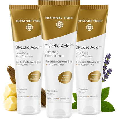 Botanic Tree Glycolic Acid Face Wash - Facial Cleanser and Scrub - 10% Glycolic Acid, AHA - Salicylic Cleanser - 6 Fl. Oz