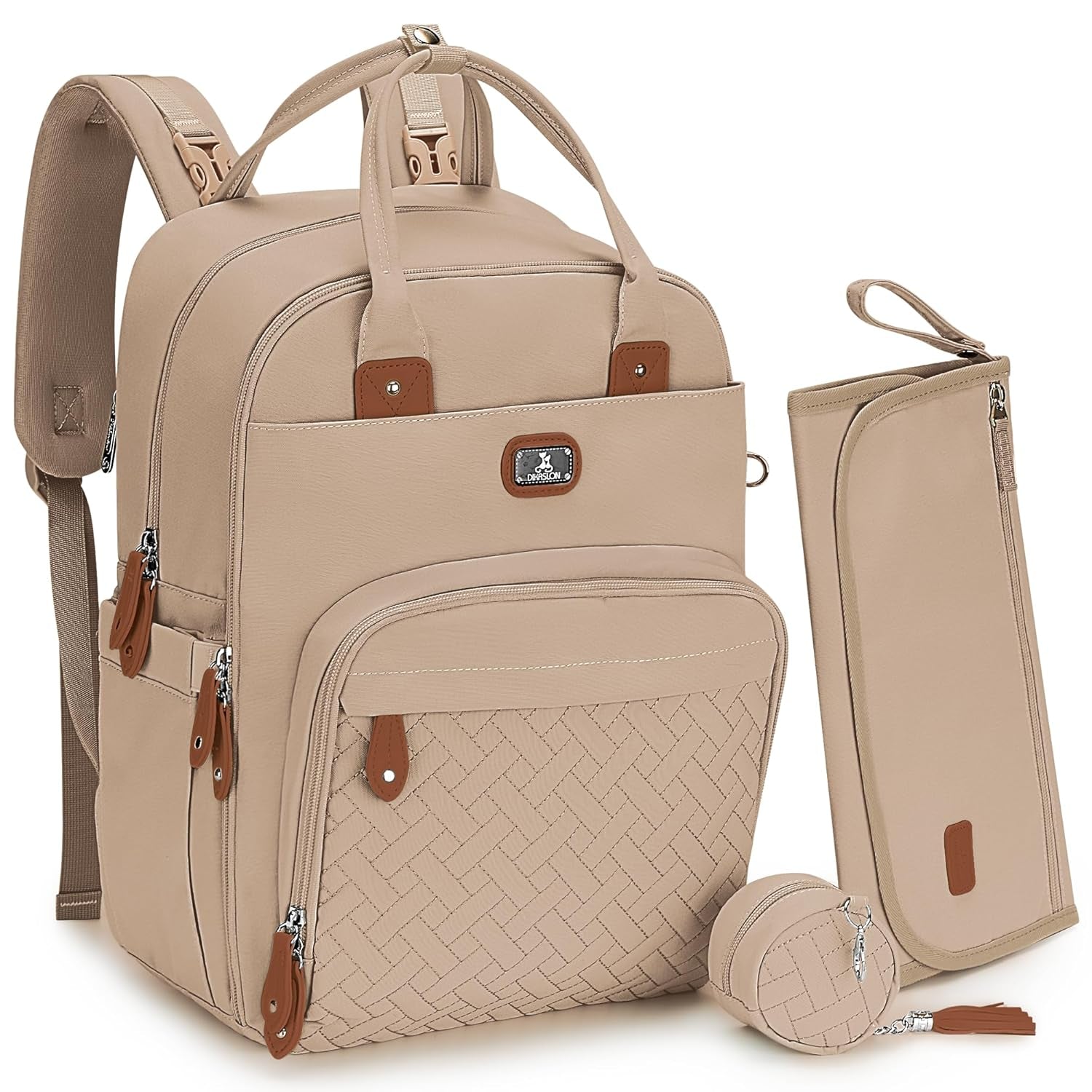 Dikaslon Diaper Bag Backpack with Portable Changing Pad, Pacifier Case and Stroller Straps, Large Unisex Baby Bags for Boys Girls, Multipurpose Travel Back Pack Moms Dads, Gray
