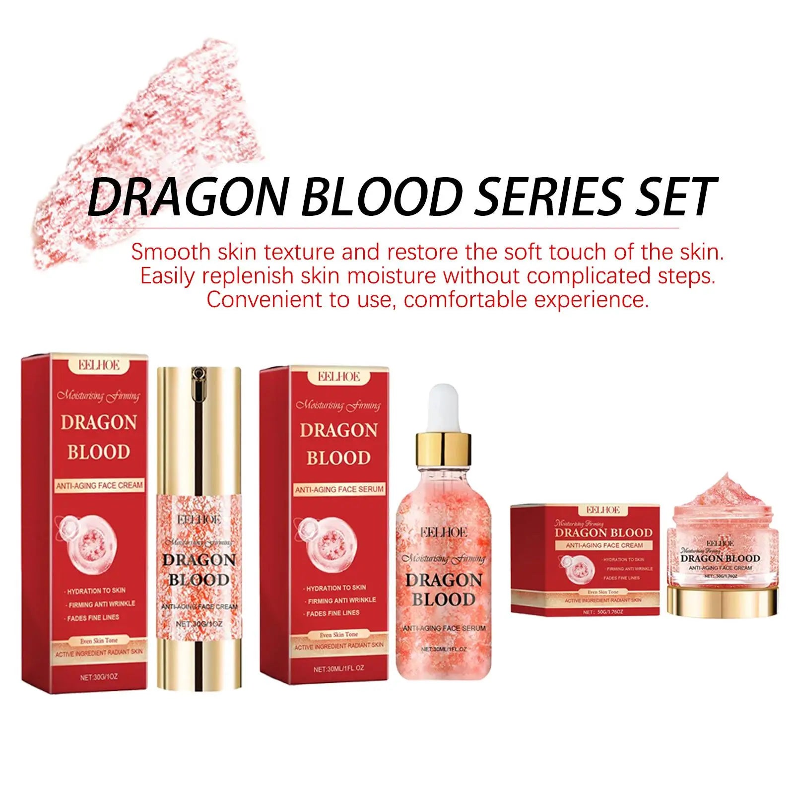 Dragon Blood Facial Care Series, 3 Counts/Set Moisturizing Facial Serum &amp; Cream, Hydrating Skin Care Kit for Women &amp; Men