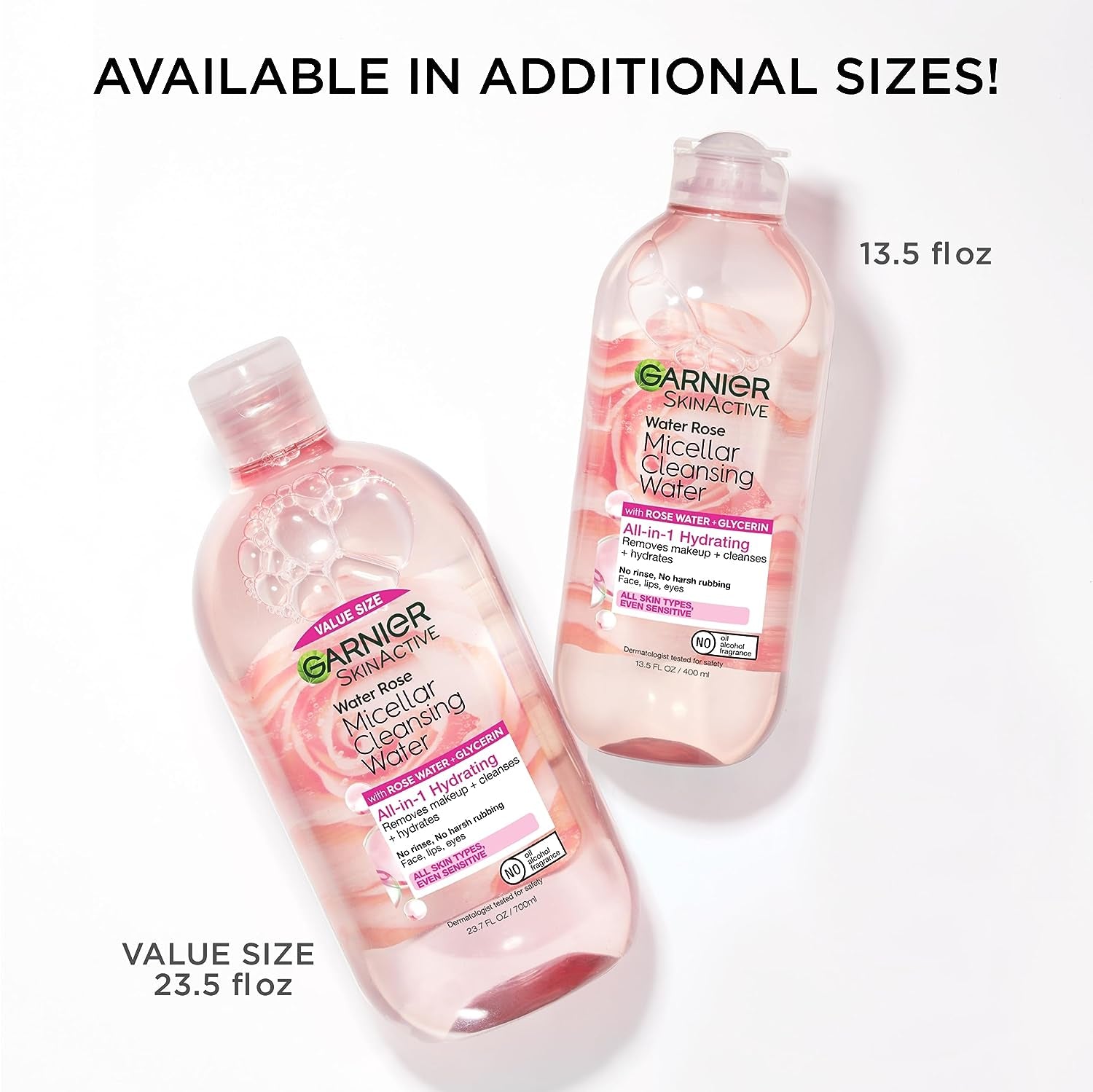 Micellar Water with Rose Water and Glycerin, Hydrating Facial Cleanser &amp; Makeup Remover, for All Skin Types, Vegan, Cruelty Free, 13.5 Fl Oz (400Ml), 1 Count
