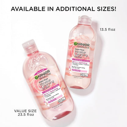 Micellar Water with Rose Water and Glycerin, Hydrating Facial Cleanser &amp; Makeup Remover, for All Skin Types, Vegan, Cruelty Free, 13.5 Fl Oz (400Ml), 1 Count