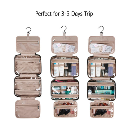 Full Size Toiletry Bag, Makeup Cosmetic Bag with Hanging Hook, Water-Resistant Travel Organizer Bag for Women &amp; Men, Pink