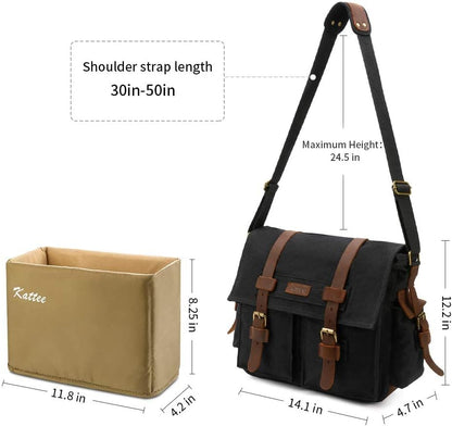 Kattee Leather Canvas Camera Bag Vintage DSLR SLR Messenger Shoulder Bag