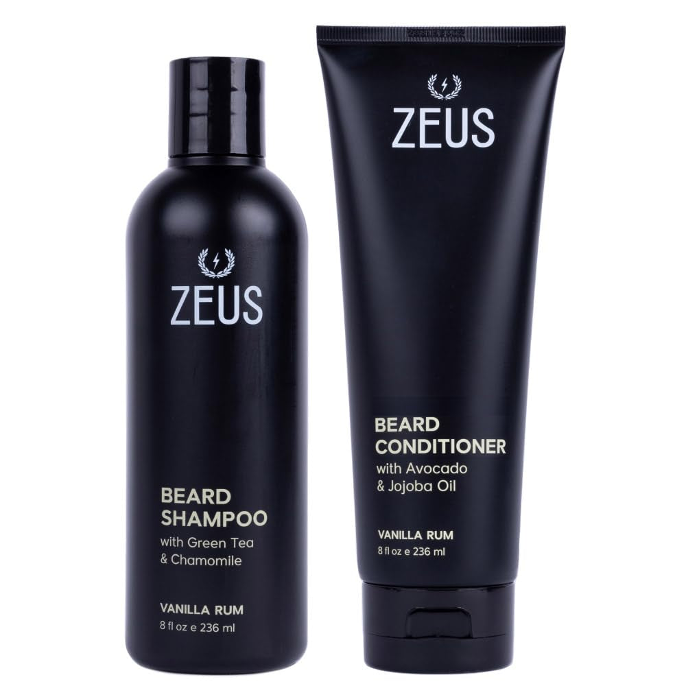 ZEUS Beard Wash Set for Men, Beard Shampoo &amp; Conditioner (Sandalwood)