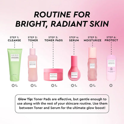 Glow Recipe Vitamin C Brightening Korean Toner Pads - Gentle, Caffeine-Infused, Radiance-Boosting Skincare for Adults with Dry &amp; All Skin Types, Korean Facial Toner Pads