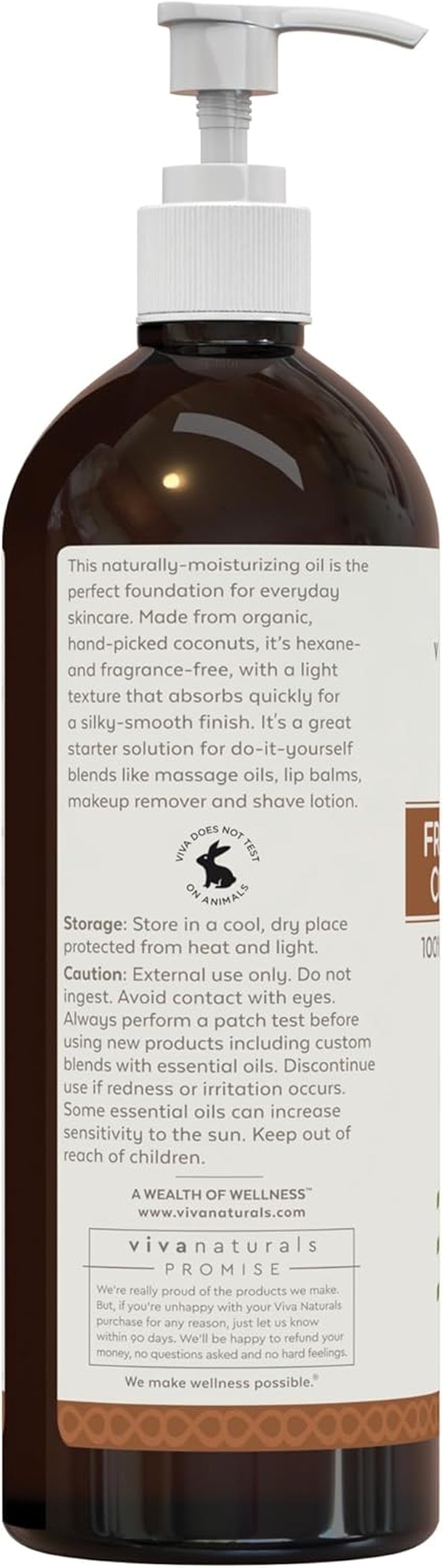 Viva Naturals Organic Fractionated Coconut Oil, 16 Fl Oz – Skin &amp; Hair Moisturizer, Massage Oil, Carrier Oil for Essential Oils