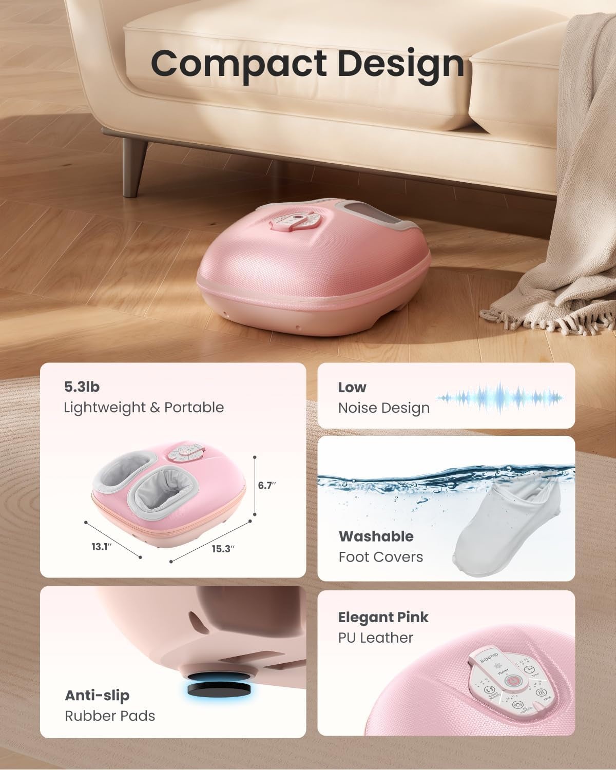 RENPHO Foot Massager Machine with Heat [2026 Upgraded], Birthday Gifts for Women Men Mom Dad, Shiatsu Foot Massager for Plantar Fasciitis, Cordless Control, Self Care Relaxation Gifts, Pink