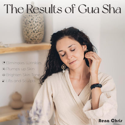 Gua Sha Facial Tools, Natural Bian Stone Gua Sha Jade Massage Tool, Body Gua Sha Stone with Comb, Large Guasha Set for Traditional Acupuncture Therapy(Wave-Edge)