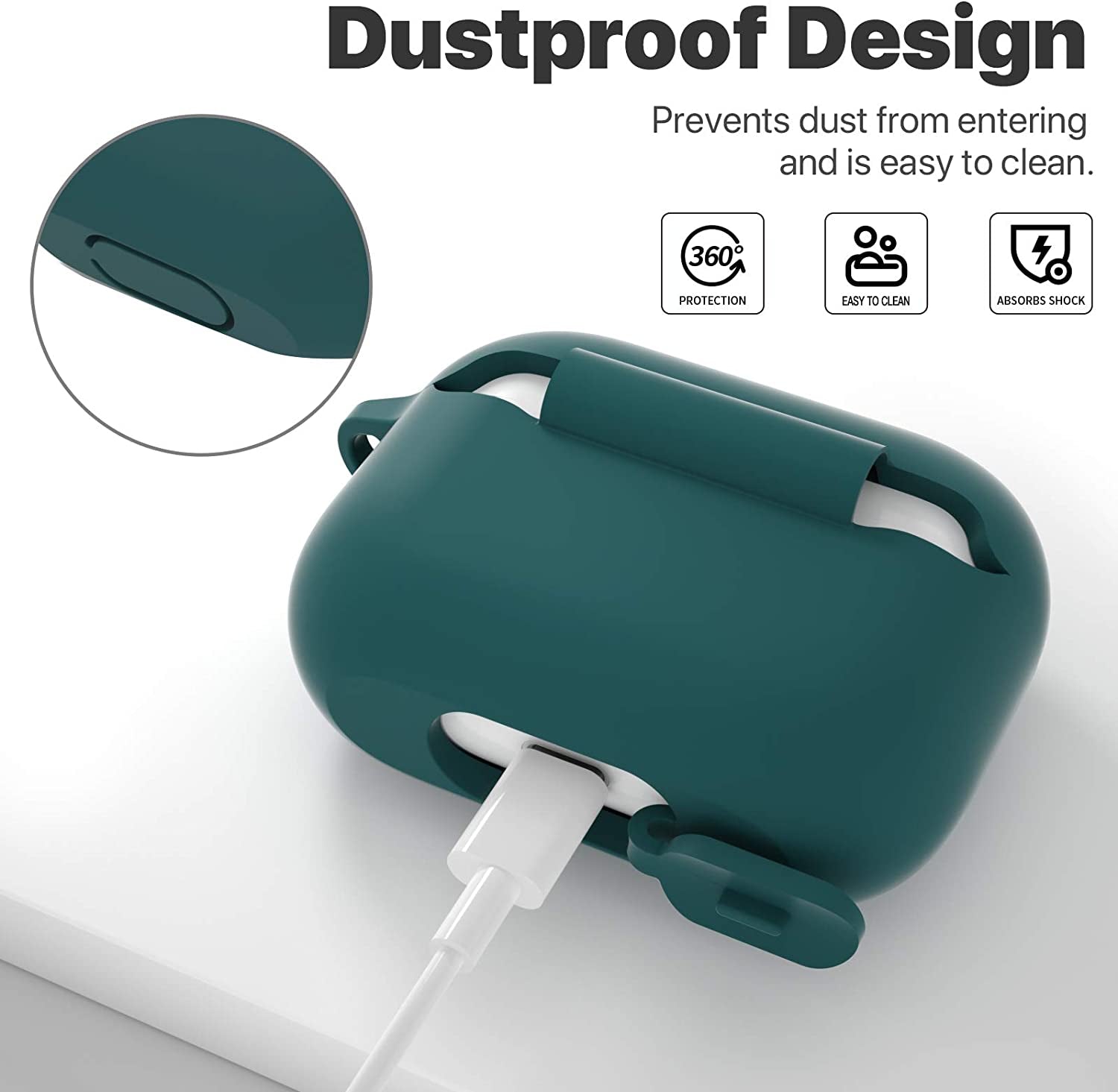ATUAT for Airpods Pro 1St/2Nd Generation Case Cover, Protective Silicone Skin Accessories with Keychain for Women Men for Apple Airpods Pro 2019/2022 Charging Case,Front LED Visible-Midnight Green