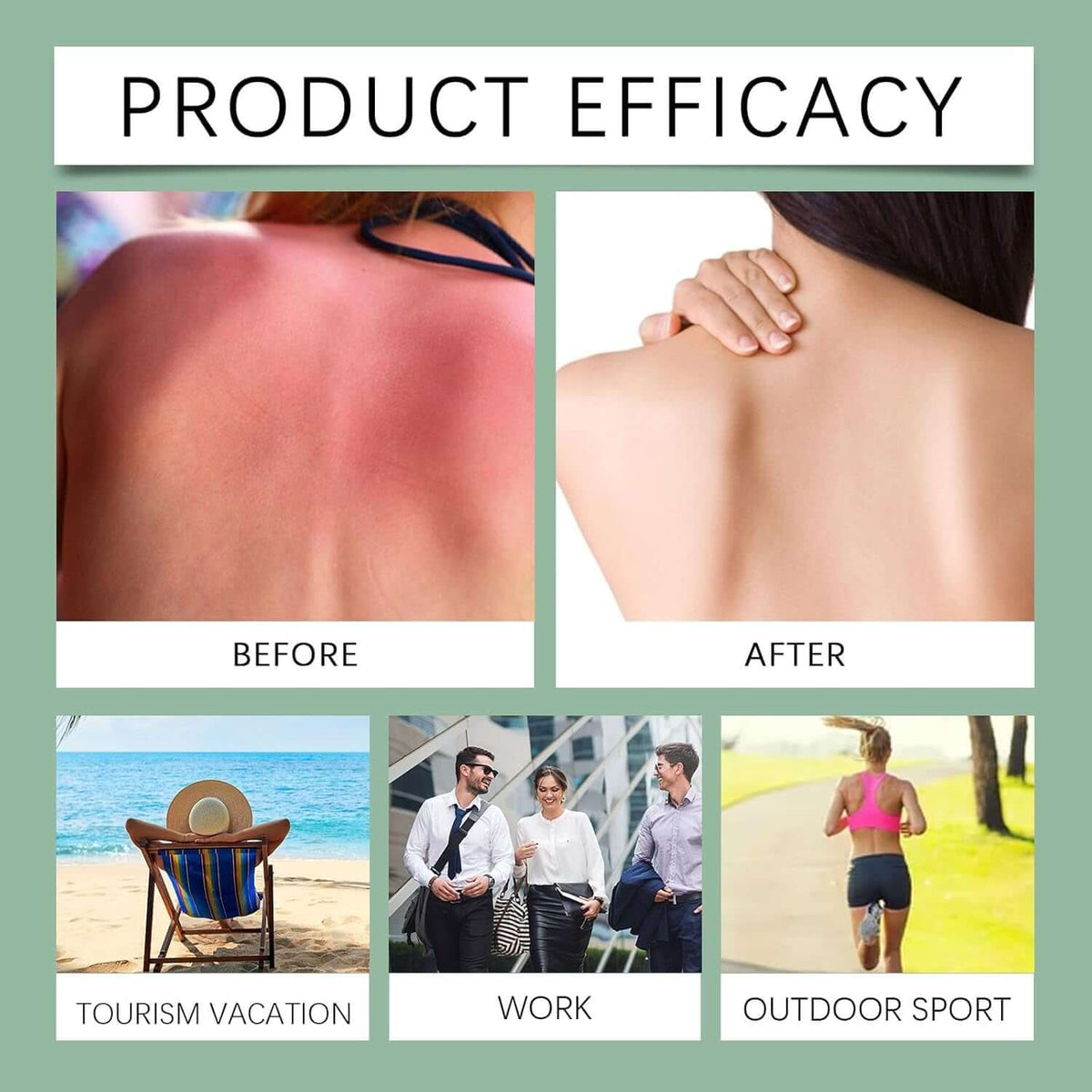 Before and after results showcasing the efficacy of beef tallow sunscreen SPF 50 in various outdoor settings.
