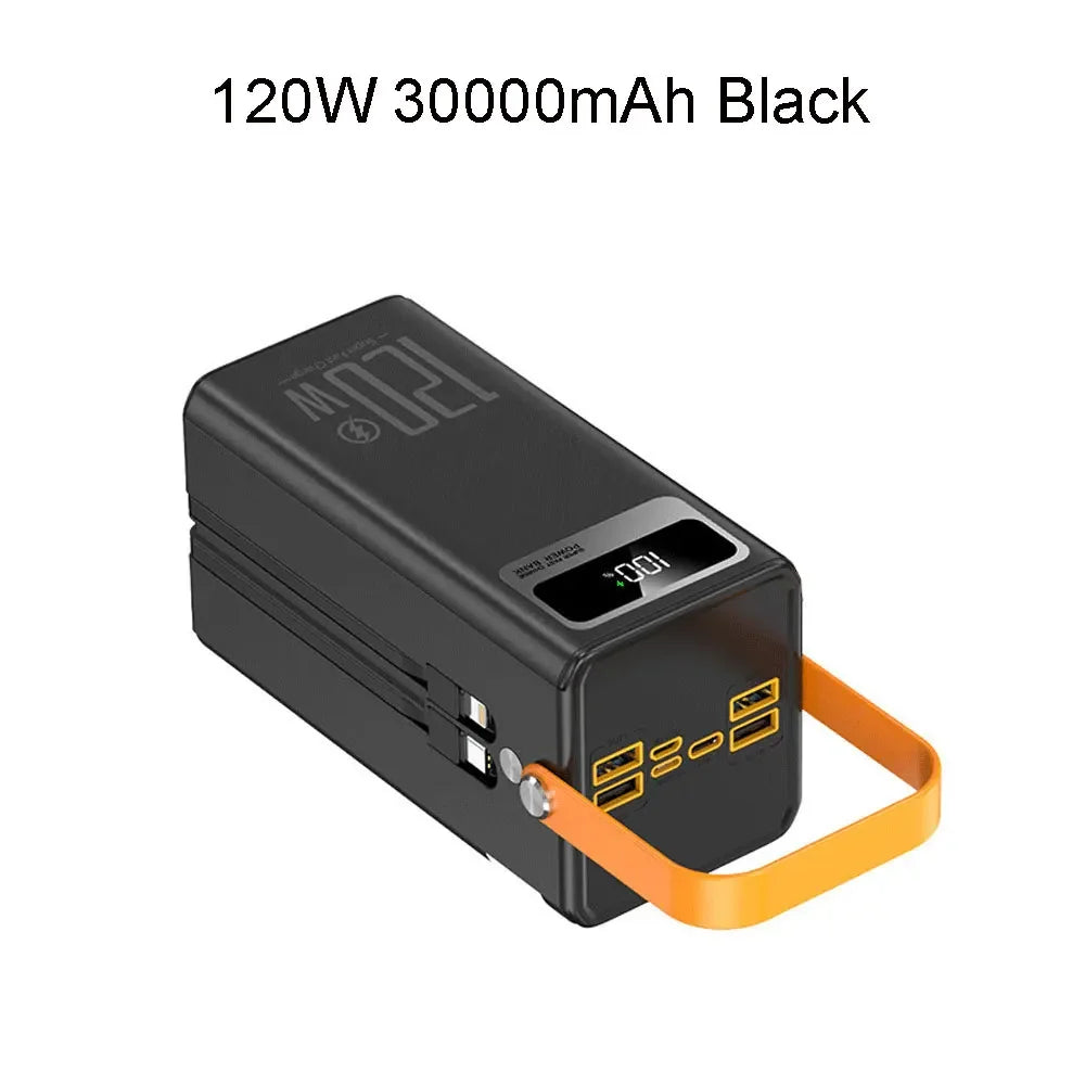 60000Mah 30000Mah Portable Power Bank LED Charger 120W Fast Charging Power Station Emergency Power Bank for Home Camping Phone