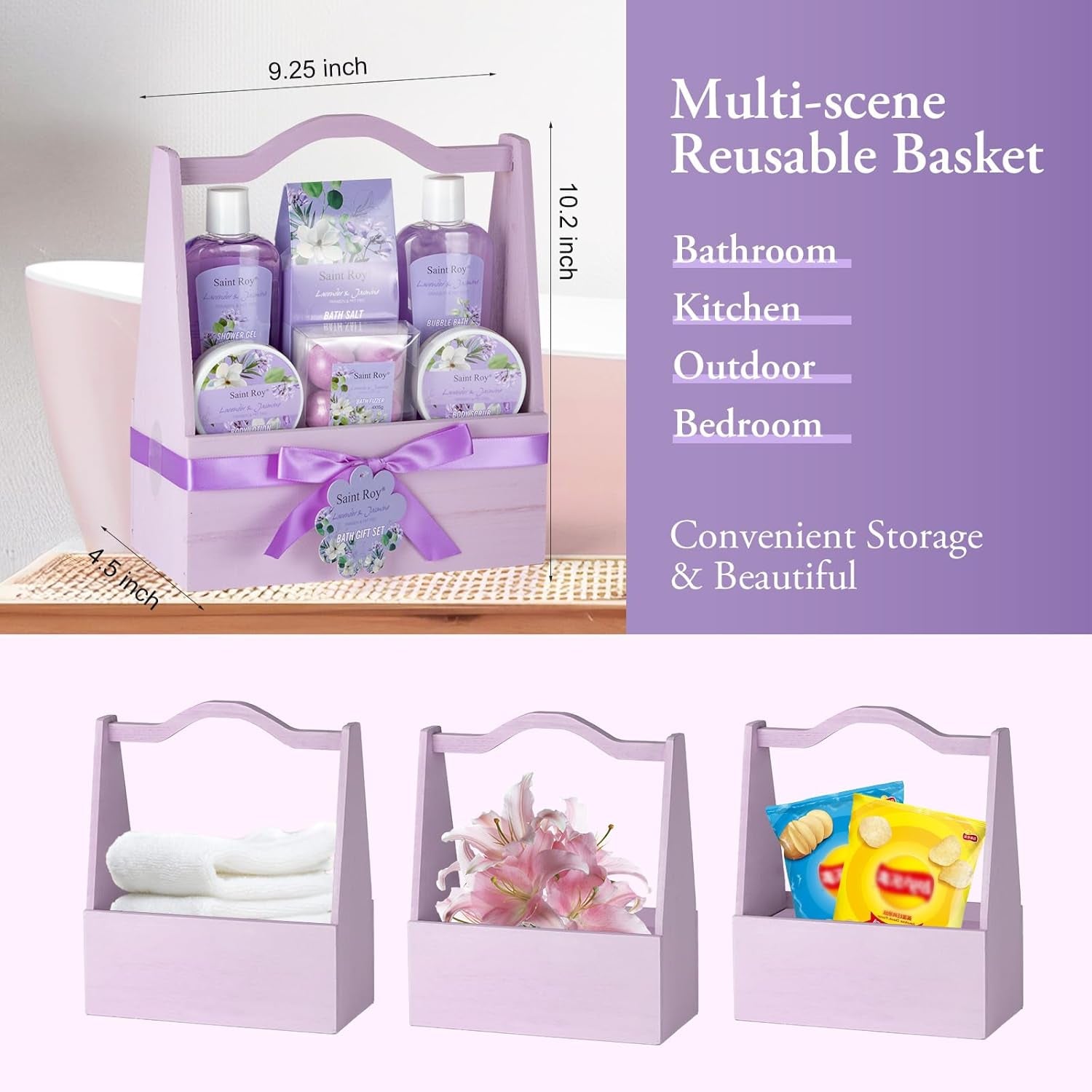 Bath and Body Gift Basket Set for Women - Jasmine Valentines Day Gifts for Women, Spa Gift Basket 13-Piece Bath Gift Set, Gift Set for Ladies Body &amp; Bath Gifts Set Lavender Gift Baskets for Mom