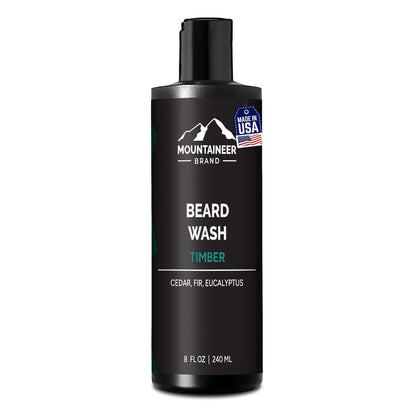 Mountaineer Brand Beard Wash for Men | 100% Natural Beard Shampoo | Thick Cleaning Softening Lather for Hair and Skin | Hydrate and Detangle | Grooming Treatment | Timber Scent 8Oz