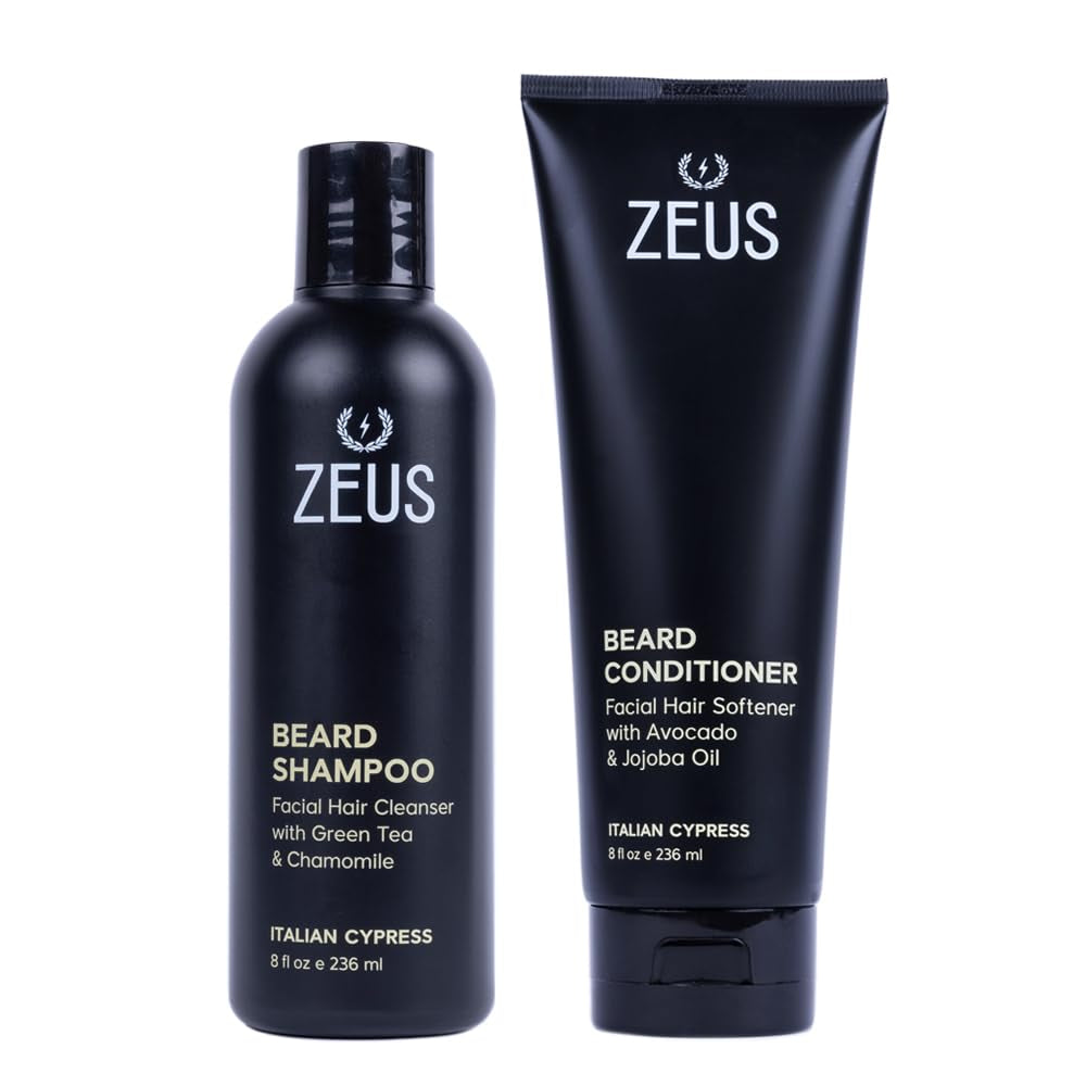 ZEUS Beard Wash Set for Men, Beard Shampoo &amp; Conditioner (Sandalwood)