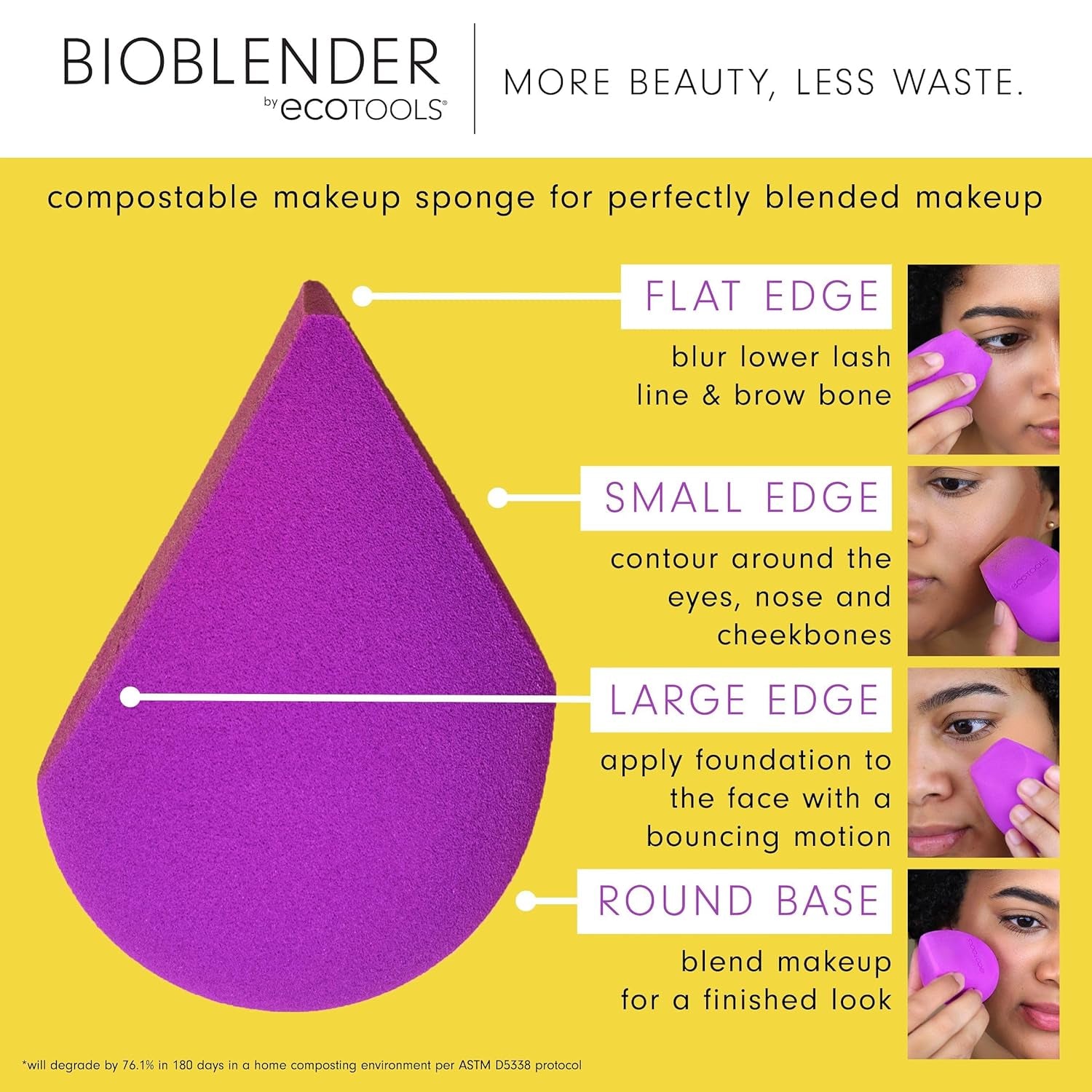 Bioblender Makeup Sponge, Compostable Makeup Blender, for Liquid &amp; Cream Foundation, Sustainable, Seamless Application, Eco-Friendly Beauty Sponge, Cruelty-Free &amp; Latex Free, 1 Count