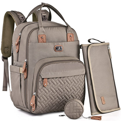 Dikaslon Diaper Bag Backpack with Portable Changing Pad, Pacifier Case and Stroller Straps, Large Unisex Baby Bags for Boys Girls, Multipurpose Travel Back Pack Moms Dads, Gray