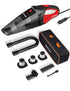 Car Vacuum Cleaner Portable with strong suction, accessories, and dust cup for cleaning home and car.