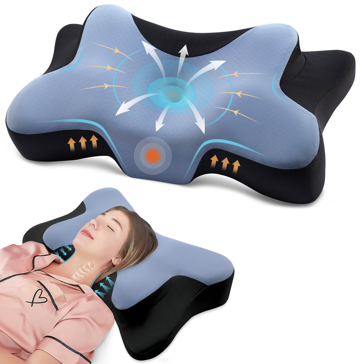 Contour Memory Foam Cervical Pillow designed for pain relief, showcasing ergonomic support and a comfortable pillowcase.