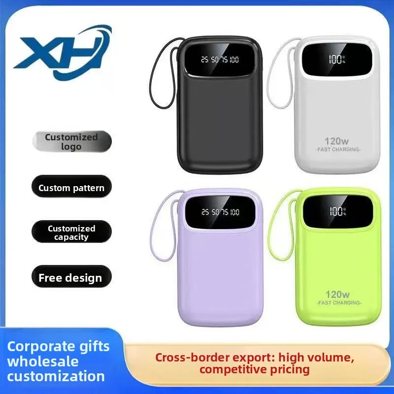 Portable Power Bank 10000–20000mAh with Built-In Cables