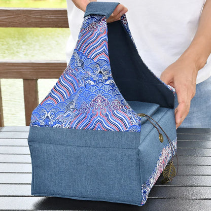 Silk Brocade Organizer, Portable Travel Storage Bag, Thickened, Inner Divided, Travel Cup Organizer, Large Capacity Cloth Bag
