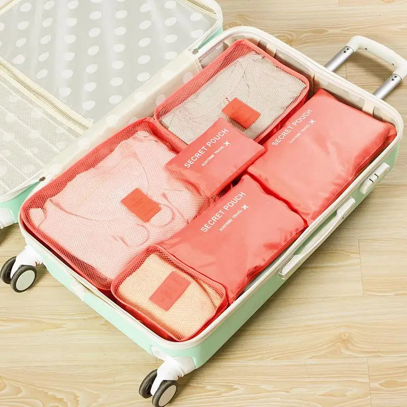 Travel Bag Organizer; 6-piece Large Suitcase Storage for Clothes, Shoes and Make-up