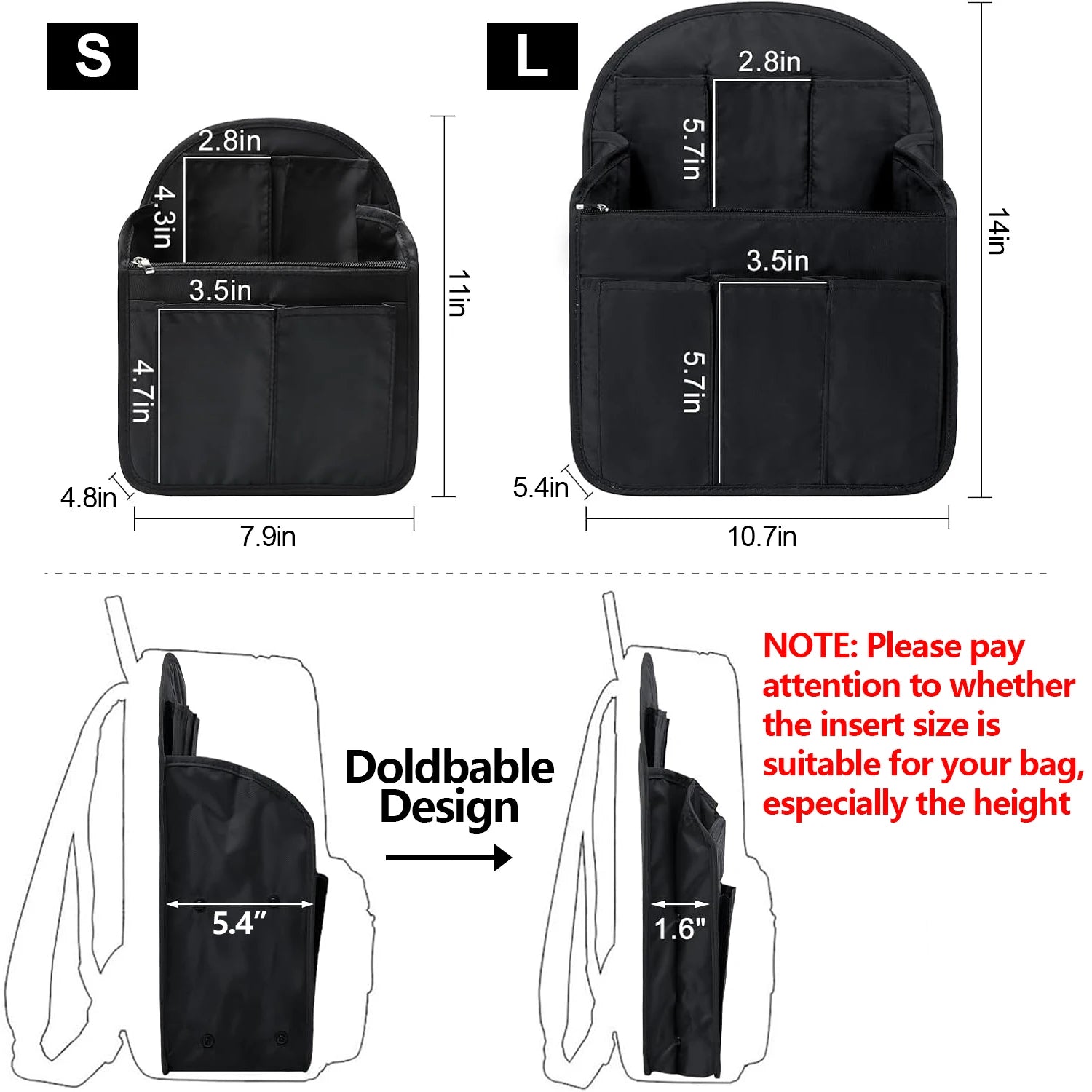 Backpack Organizer Insert Liner Hanging Travel Bag in Bag with Many Pockets
