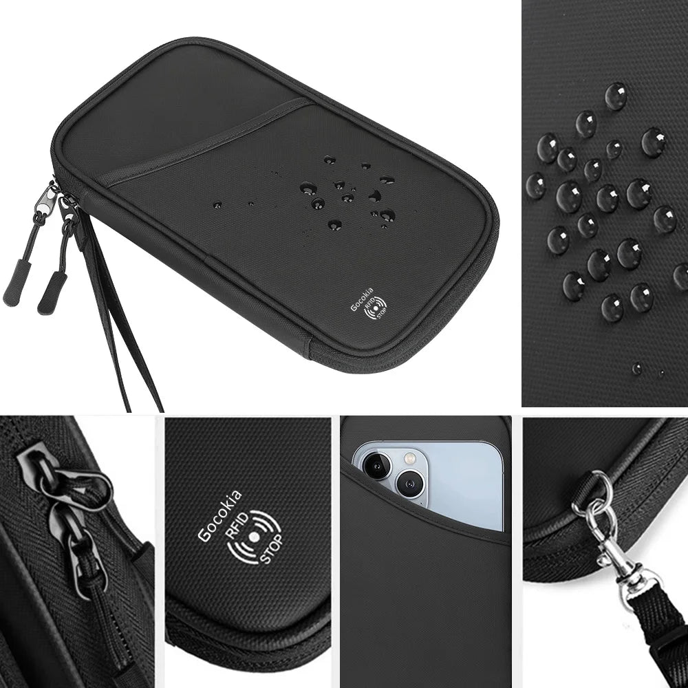 Travel Passport Bag Family Holder for 5 with RFID, Lightweight Portable Travel Organizer Passport Card Cover with Shoulder Strap