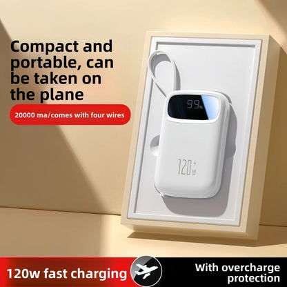 Portable Power Bank 10000–20000mAh with Built-In Cables