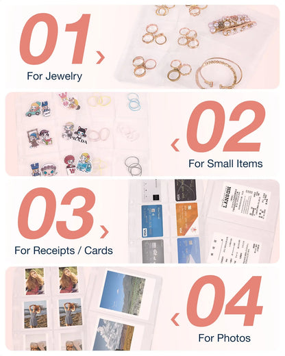 Jewelry Travel Organizer Case Transparent Jewelry Storage Book Ring Binder Jewelry Bags Clear Booklet Jewelry Rolls Zipper Bag