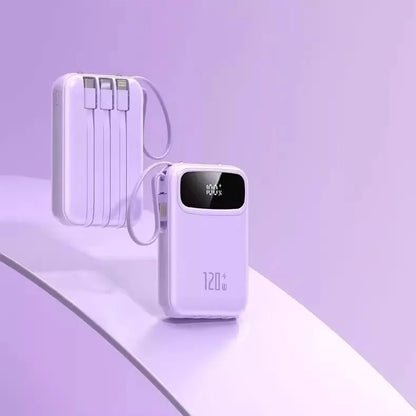 Portable Power Bank 10000–20000mAh with Built-In Cables