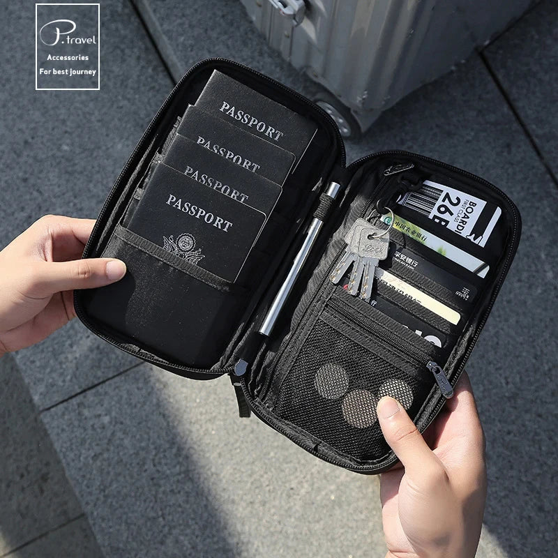 Travel Passport Wallet Organizer Bag with Card Holder Document Case for Family Crossbody Ticket Cash Storage Bag for Abroad Trip