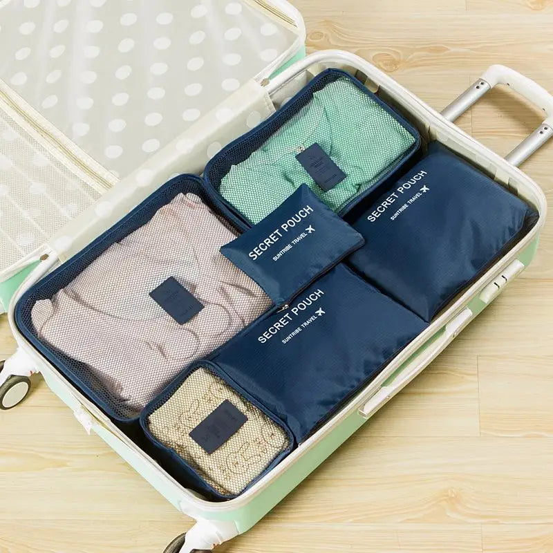 Travel Bag Organizer; 6-piece Large Suitcase Storage for Clothes, Shoes and Make-up