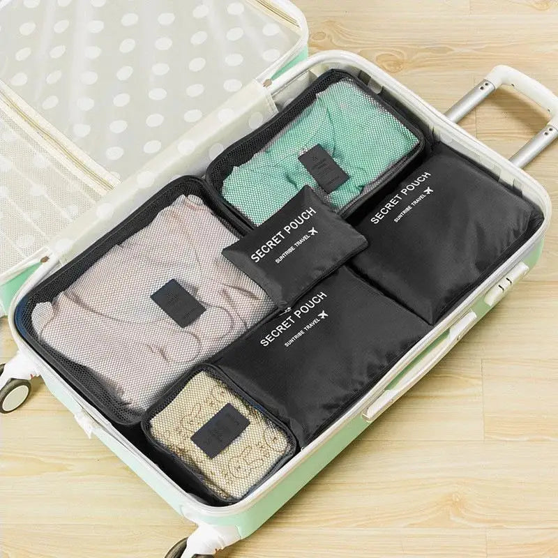 Travel Bag Organizer; 6-piece Large Suitcase Storage for Clothes, Shoes and Make-up