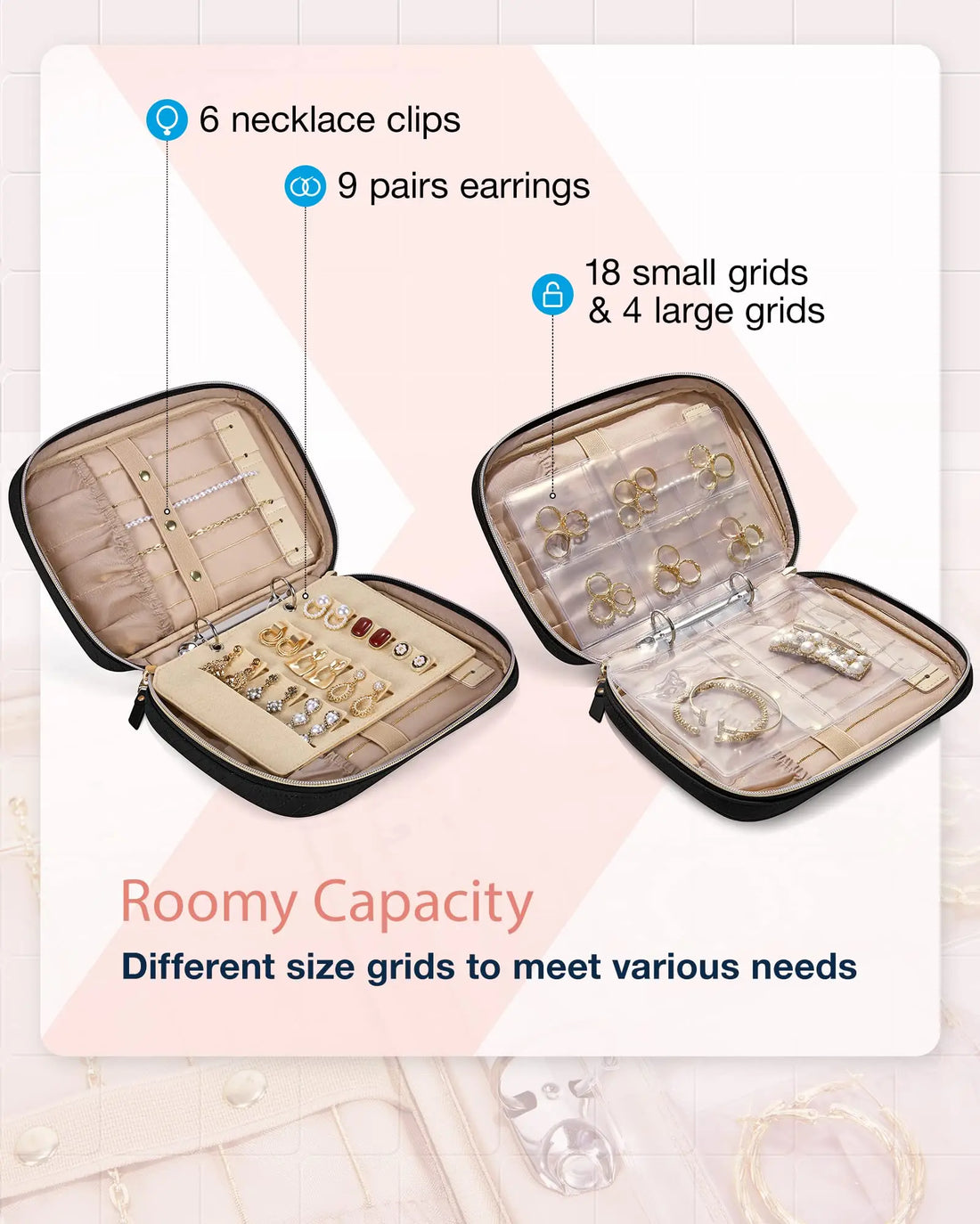 Jewelry Travel Organizer Case Transparent Jewelry Storage Book Ring Binder Jewelry Bags Clear Booklet Jewelry Rolls Zipper Bag