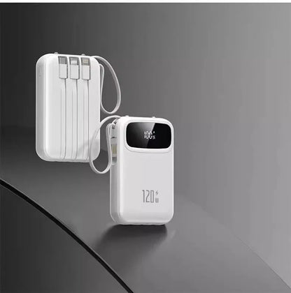 Portable Power Bank 10000–20000mAh with Built-In Cables