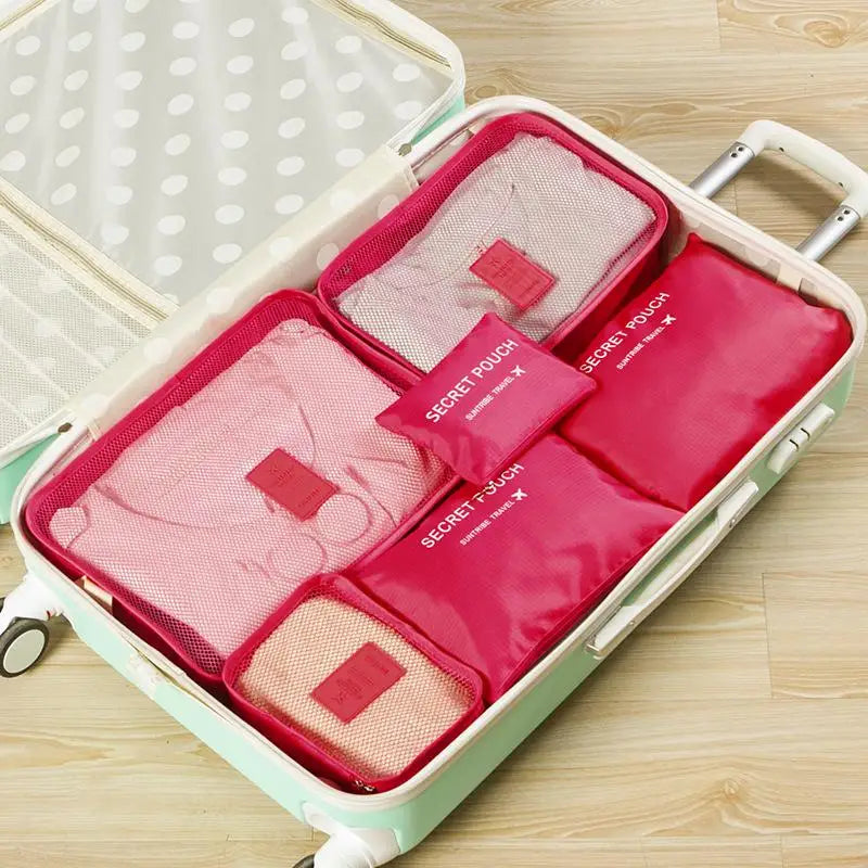 Travel Bag Organizer; 6-piece Large Suitcase Storage for Clothes, Shoes and Make-up