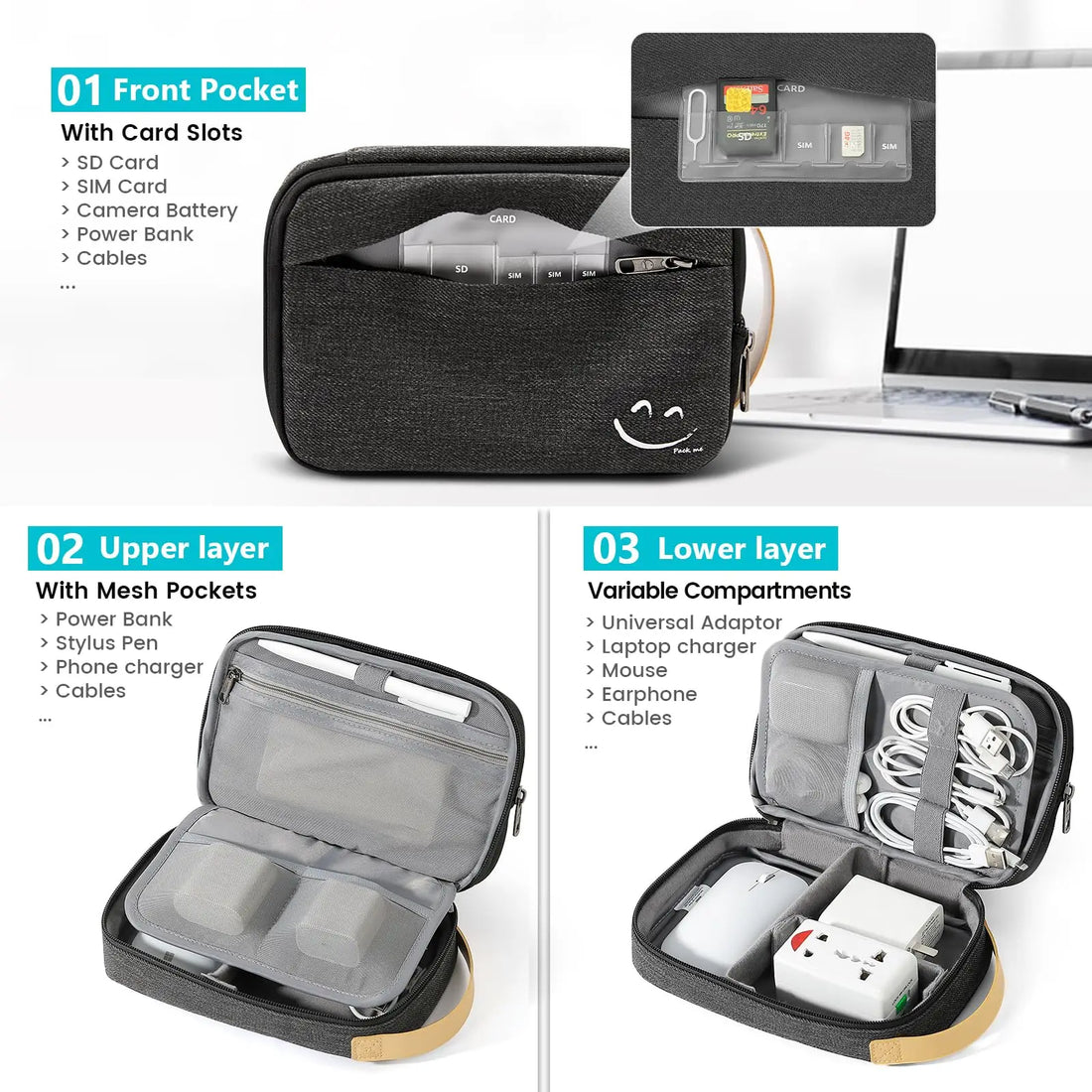 Cord Organizer Travel, Electronic Organizer Travel Case, Cable Organizer Bag For Cords,Chargers Phone, Sd Card,Usbs (Black)