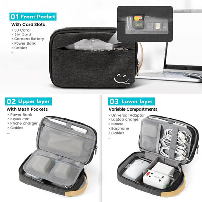 Cord Organizer Travel, Electronic Organizer Travel Case, Cable Organizer Bag For Cords,Chargers Phone, Sd Card,Usbs (Black)